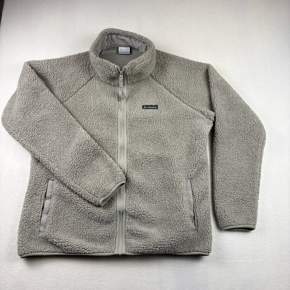 Columbia Fleece Jacket Mens XL Gray Full Zip Sherpa High Pile Hiking Outdoor